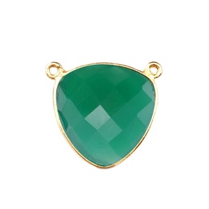 Green Onyx Trillion Faceted Gemstone <b>Charm</b> Pendant | Gold Plated Double Bail Jewelry Making Supply - Product Image 1