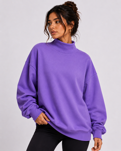 Sweat-shirt à col montant pour femme, impression silicone personnalisée, coton French Terry, pull-over, fabricant OEM ODM - Product Image 1
