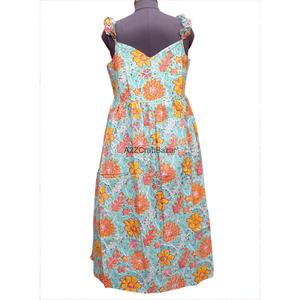 Robe longue décontractée pour femme en tissu de coton écologique imprimé au bloc, sans manches, à volants, pour la couture, idéale pour les fêtes, style simple - Product Image 5