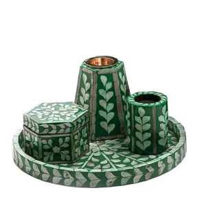 Chic Bone Inlay Resin Incense Holder Set Featuring Bold Chevron Patterns With Storage Box And Tray For <b>Home</b> Decor & Aromatherapy - Product Image 4