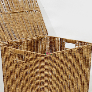 Woven Wicker Laundry <b>Basket</b> with Lid Rectangular Collapsible Storage <b>Hamper</b> <b>for</b> Clothing Rustic Style Plant Fiber Cotton Liner - Product Image 4