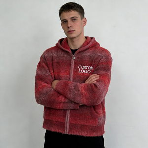 Sudadera con Capucha para Hombre, Moderna, Roja Degradada, de Tela Texturizada, con Cierre, Logotipo Personalizado, Bolsillos Grandes, Estilo Casual - Product Image 5