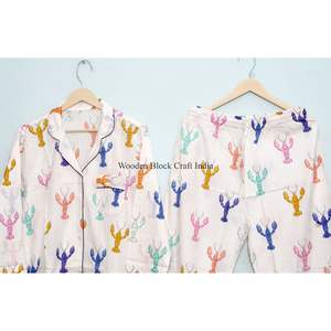 Conjunto de pijama de verano de 3 piezas con estampado de escorpio, de algodón, con lazo, para mujer, transpirable, de punto, camisa y pantalón, venta al por mayor - Product Image 6