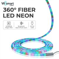 Bande lumineuse LED RVB adressable DC5V WS2812B en fibre néon, synchronisation musicale USB, tissée et flexible pour la décoration de chambre et de fêtes