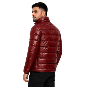 Unisex <b>Red</b> Polyester/Nylon Puffer <b>Jacket</b> Stand Collar Zipper Closure <b>Waterproof</b> Windproof Eco-Friendly Reversible Casual Winter - Product Image 4
