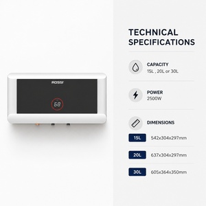 Chauffe-eau électrique mural Rossi 20L 2500W, contrôlé par application, écran tactile, réservoir intérieur en acier inoxydable - Product Image 2