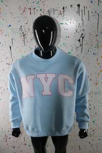 SKY BLUE <b>Mock</b> <b>Neck</b> Sweatshirt 100% WHITE Applique Embroidery wide <b>neck</b> Sweatshirt Finer Threads - Product Image 4