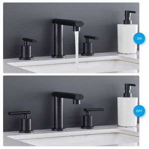 Rubinetto da Bagno a Cascata a 3 Fori Nero Opaco Stile Antico con 2 Maniglie per Lavabo, Design Moderno Pop - Product Image 2