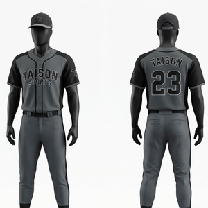 Uniforme de Béisbol Unisex, Jersey de Poliéster de Alto Rendimiento de 180 GSM, Negro y Gris, Estilo Raglán, Talla Grande, Logotipo y Nombre Personalizados en Contraste - Product Image 1