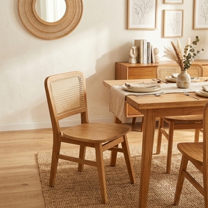 Fauteuil de salon moderne en teck et rotin, fauteuil d'appoint artisanal en bois massif avec dossier, meuble de maison - Product Image 5