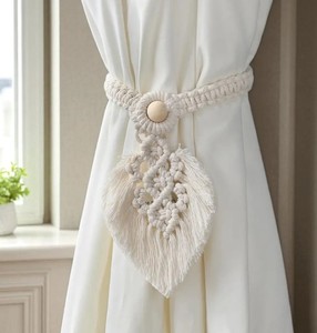 Macrame Curtain <b>Tiebacks</b>: Boho Cotton Window Decor - Product Image 2