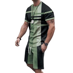 À la mode nouveaux hommes vêtements de sport à manches courtes Shorts costume décontracté T-Shirt Shorts ensembles rétro Cool respirant été deux pièces ensemble - Product Image 1