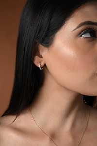 <b>Hoop</b> <b>Earring</b> 14K 18K <b>Solid</b> Gold Round Cut Lab Grown Solitaire Everyday Wear Classic Elegant Chunky Huggies For Women Manufacture - Product Image 4