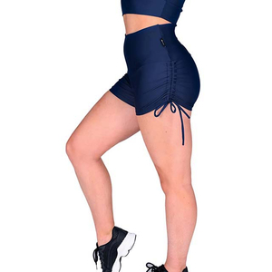 Shorts pour femmes à taille haute, couleur unie, avec cordon de serrage, sportifs, en tricot, spandex, polyester, respirants, taille élastique, coupe régulière - Product Image 2