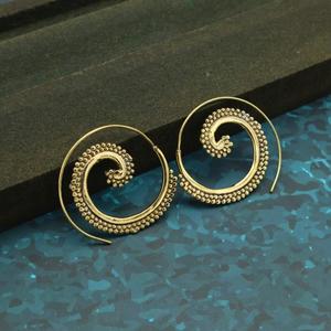Gold Brass Spiral Hoop <b>Earrings</b> Tribal <b>Threader</b> Jewelry - Product Image 6