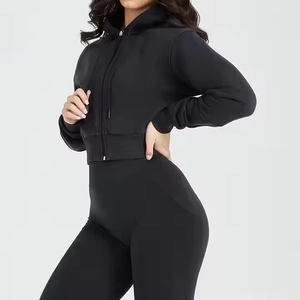 Chaqueta Deportiva Negra con Cremallera para Mujer, Top Corto con Capucha para Fitness, Ropa Deportiva para Gimnasio, Conjuntos de Entrenamiento, Top Corto con Capucha - Product Image 1