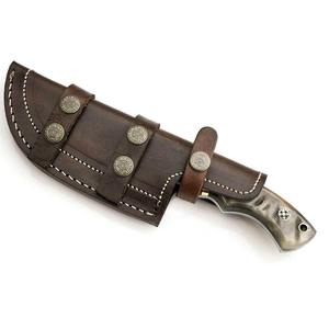 Couteau de chasse artisanal de haute qualité en acier Damas sur mesure, lame pleine longueur, manche en corne de cerf, étui en cuir, OEM - Product Image 4