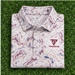 Trackstar Men's <b>White</b> Burgundy Blue Marble Print <b>Polo</b> Shirt Short Sleeve Button Collar Casual <b>Golf</b> Shirt Custom Logo - Product Image 6