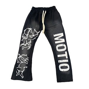 Pantalones Deportivos Negros Moto con Estampado de Cupido, Cintura Elástica con Cordón, Joggers Casuales para Hombre, Ropa de Otoño - Product Image 4