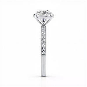 Bague solitaire vintage gravée avec diamant rond cultivé en laboratoire certifié IGI, or 10K 14K 18K, argent 925 935, bijoux fins - Product Image 3