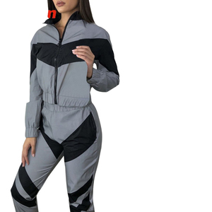 Conjunto Deportivo de Mujer 100% Algodón, Chaqueta Cortavientos y Pantalones Reflectantes con Bloques de Color, Ropa Deportiva Ligera para Exteriores, Venta al Por Mayor - Product Image 4