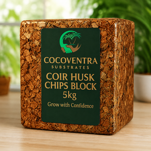 Copeaux de coco 5kg, faible CE 0.5, bloc de cocopeat lavé, mélange de 70% de fibres et 30% de copeaux, tamponné, fournisseur en vrac, Pollachi Inde Tamil Nadu - Product Image 1