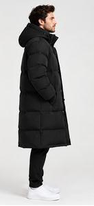 <b>Men's</b> <b>Long</b> Hooded Puffer Jacket <b>Black</b> Thick Winter <b>Coat</b> Zipper Warm Quilted Casual Windproof Outerwear Front Logo Polyester - Product Image 3