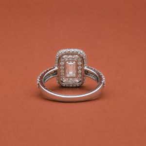 Halo <b>Emerald</b> Round Moissanite Diamond <b>Silver</b> Anniversary Bridal Engagement <b>Ring</b> For Women - Product Image 5