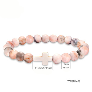 Pulsera de Cuentas con Cruz de Zebra Rosa, Piedra Natural, Joyería Religiosa Cristiana, Amuleto de Moda para Hombres y Mujeres - Product Image 2