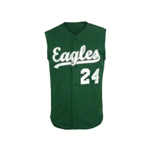 Sleeveless Baseball Jerseys Custom Sublimation Full Button Up Vest Solid Body Color 100% Polyester Made Jerseys