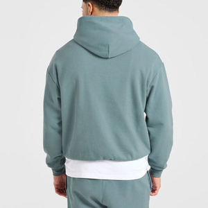 Sweat-shirt à capuche pour homme, couleur turquoise, coupe ample, couleur unie, tricoté, 100% coton, anti-rétrécissement, avec poche, pull-over, vêtement d'automne - Product Image 2