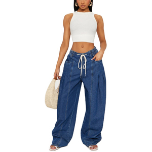 Jean court pour femme taille haute coupe droite en denim extensible longueur cheville, bas décontracté style streetwear en coton doux - Product Image 2
