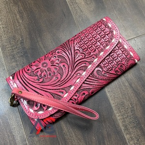 2026 New Arrival Cute Pink Tooled Genuine Leather <b>Card</b> Holder Wristlet Long <b>Wallet</b> Stylish Cow Leather Daily Use <b>Women</b> Clutches - Product Image 1