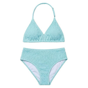 Ensemble de bikini texturé bleu clair pour femmes, maillot de bain deux pièces à taille haute, tricoté extensible, couleur unie, tenue de plage - Product Image 4