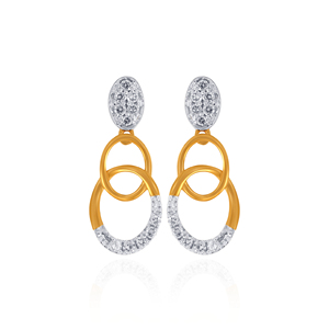 Pendientes de Lujo con Doble Círculo Entrelazado Chapados en Oro de 18K con Diamantes Incrustados para Mujer, Elegantes Pendientes Geométricos Colgantes - Product Image 1