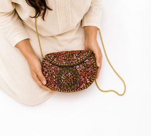 Luxury Handmade Clutch <b>Bag</b> with Crystal Bead Embroidery and Golden Chain Elegant Designer Evening Party Purse for Women - Product Image 5