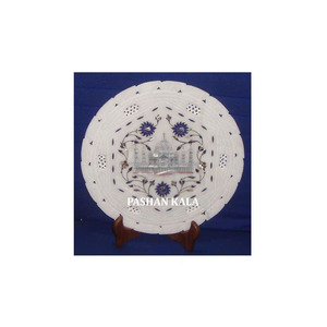 Meilleur grossiste et fournisseur indien de plaques rondes en marbre blanc avec incrustations, finition soignée, pour la décoration de cuisines et d'hôtels. - Product Image 3