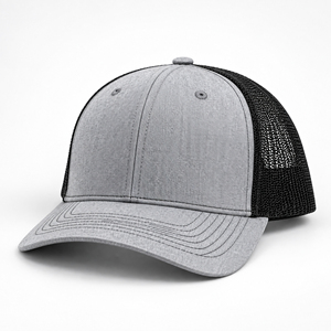 Premium Heather Grey <b>Black</b> Mesh Trucker Cap Style Adjustable Baseball Hat Custom 3D Embroidery 6-Panel Adjustable Unisex Hats - Product Image 4