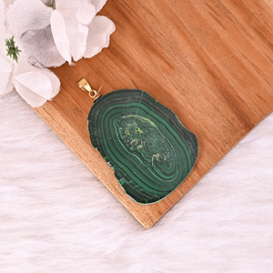 Natural Malachite Stalactite Brass 29.70 gm Gold/Silver/<b>Rose</b> Gold/<b>Black</b> Ruthenium Plated Unisex Trendy Gemstone Pendant - Product Image 3