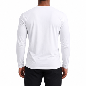 <b>Men's</b> <b>White</b> O-Neck <b>Long</b> <b>Sleeve</b> T-<b>Shirt</b> Solid Color Casual Crewneck Pullover Top 100% Cotton Polyester Premium Quality T <b>Shirt</b> - Product Image 2