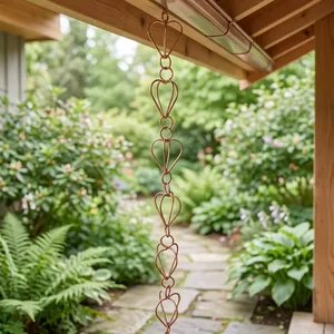 Chaîne de pluie en forme de cœur, finition cuivre naturel, chaîne décorative pour l'eau de pluie, drainage des gouttières extérieures, décoration de jardin, patio, extérieur de la maison - Product Image 5