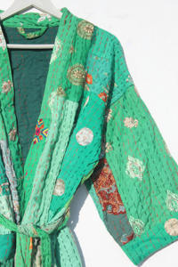 Bata Kimono de Algodón Bordado Kantha para Mujer, Tallas Grandes, Estilo Patchwork, para Verano, Otoño, Playa, Invierno y Primavera - Product Image 6