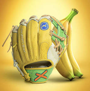 Gant de baseball jaune avec accents verts, motif banane, en coton/polyester/spandex, compatible écran tactile, détection par aiguille, utilisation quatre saisons - Product Image 1