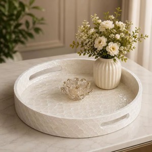 Plateau en nacre réplique antique fait main, motif unique, plateau rond pour le petit-déjeuner, plateau incrusté de nacre, pour salon ou maison - Product Image 5