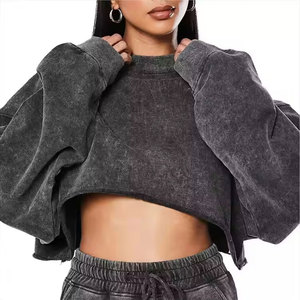 OEM/ODM Custom Design Logo Acid Wash Loose Fit <b>Crop</b> <b>Top</b> Women's Sweatshirt Quick Dry 100%Cotton Fiber Fashion Wear Full Sleeve - Product Image 1