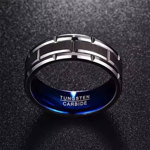 Anillo de Carburo de Tungsteno <span class=keywords><strong>para</strong></span> <span class=keywords><strong>Hombre</strong></span> con Revestimiento Interior Azul, Estilo Metal Plateado Cepillado, Anillo de Compromiso, Ajuste Cómodo, Joyería al por Mayor - Product Image 2