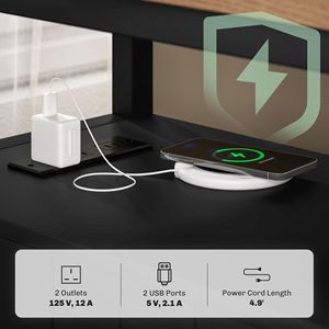 Tavolino Consolle Nero da Soggiorno con Stazione di Ricarica, Porte USB, Cassetti e Ripiano - Tavolino Laterale Stretto - Product Image 4