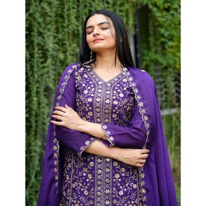 Conjunto de Traje Sharara de Fiesta para Mujer, Diseño Otoñal, 100% Poliéster, Estampado Floral, Decoración con Lentejuelas, Bordado con Lentejuelas - Product Image 4