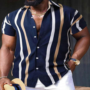 Custom Casual Men's Summer Vintage Classic Pattern <b>Button</b> <b>up</b> Collar <b>Short</b> <b>Sleeved</b> Loose Style Solid Color Designer <b>Shirts</b> - Product Image 3