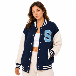 Servicio OEM Personalizado, Chaqueta Varsity Unisex de Lana 100%, Manga Larga, Talla Grande, con Patrón en Relieve y Letras, Estilo Casual para Otoño, Venta al Por Mayor - Product Image 3